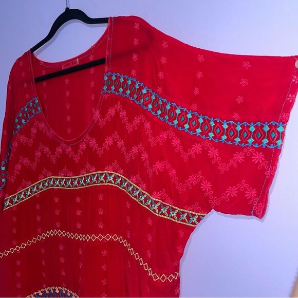 Johnny Was Daisy Eyelet Tunic Women Size 2X Red Embroidered Blouse Boho Artsy - Picture 2 of 8